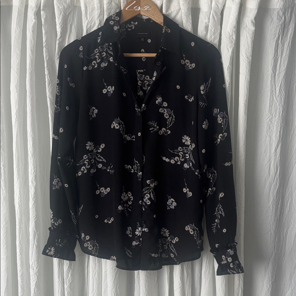 Who What Wear Dark Floral Button-Up Blouse